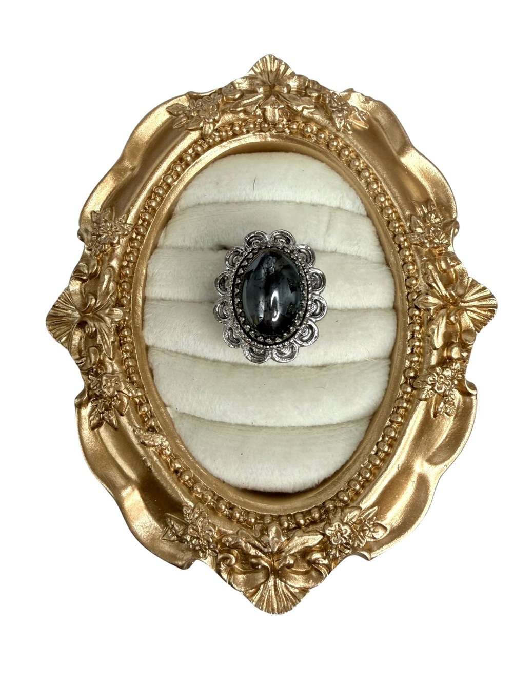 Whiting & Davis Hematite Style cocktail Costume Ring vintage signed